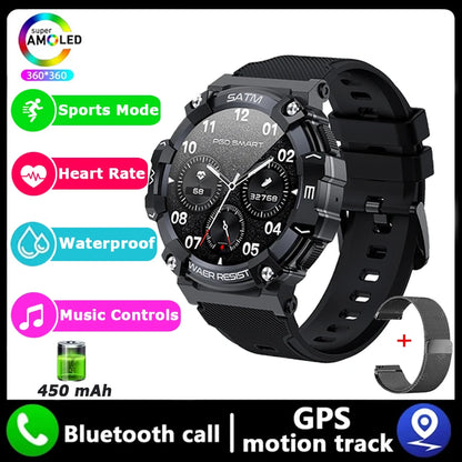 Outdoor Military Smartwatch For Men Health Monitor Bluetooth Call Voice Assistant GPS Sports Waterproof Men Smartwatch 2024