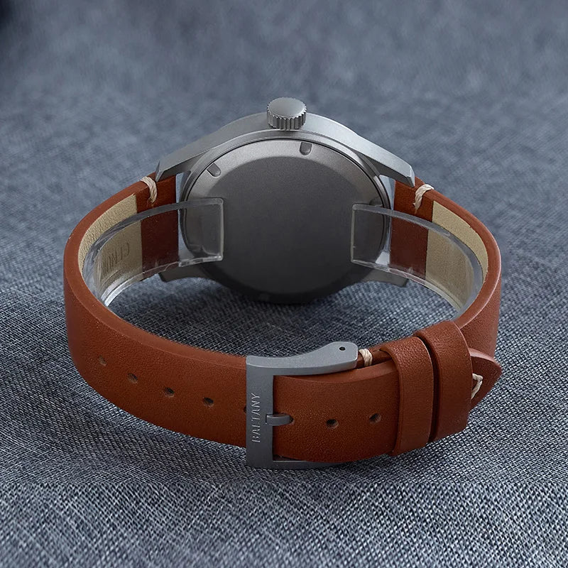 Baltany Men Quartz Field Watch S2082 10-Year Life Battery Luminous Leather Sapphire Stainless Steel Date Retro Military Watches