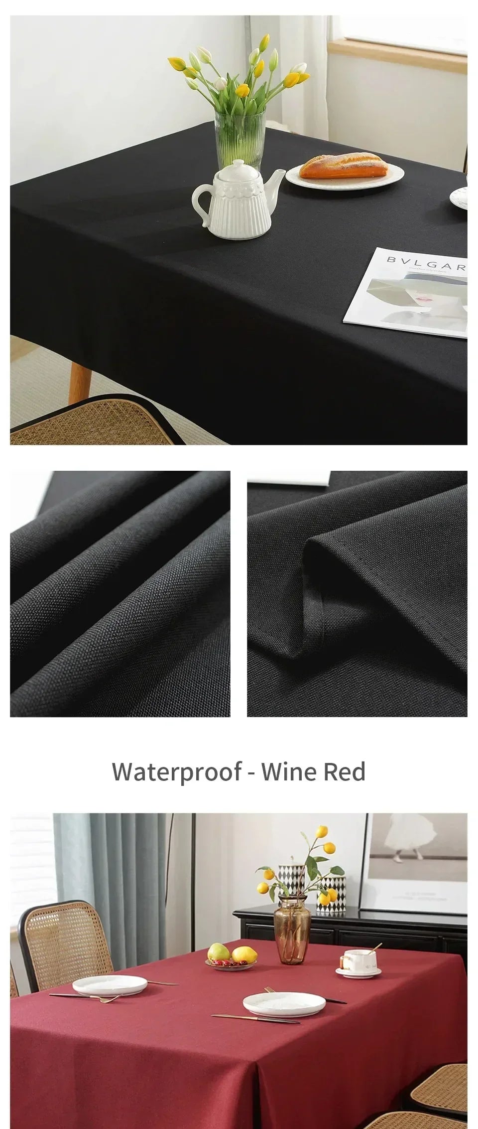 Waterproof Oilproof Kitchen Dining Tablecloth Solid Color Rectangle Tablecloth Cover Mat Oilcloth Antifouling Home Decoration