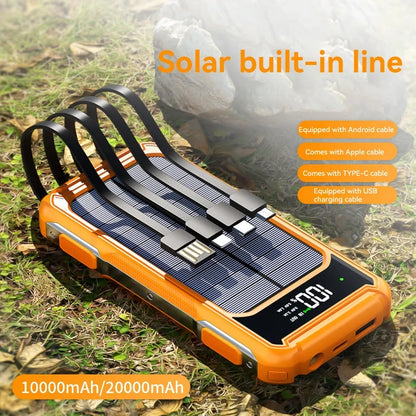 200000mAh Large Capacity Solar Power Bank 4 in 1 Built in Cable  Fast Charging Digital Display Battery LED Light For iPhone NEW