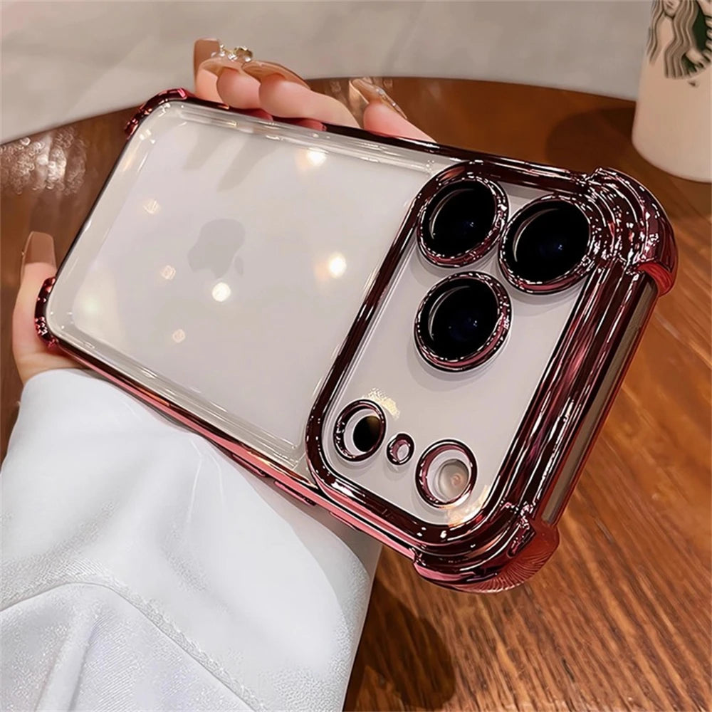 For iPhone 17 Pro Max 16 15 Plus 14 13 12 Transparent Electroplated Case Full Lens Protection Bumper Shockproof Plating Cover