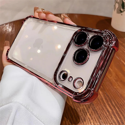 For iPhone 17 Pro Max 16 15 Plus 14 13 12 Transparent Electroplated Case Full Lens Protection Bumper Shockproof Plating Cover