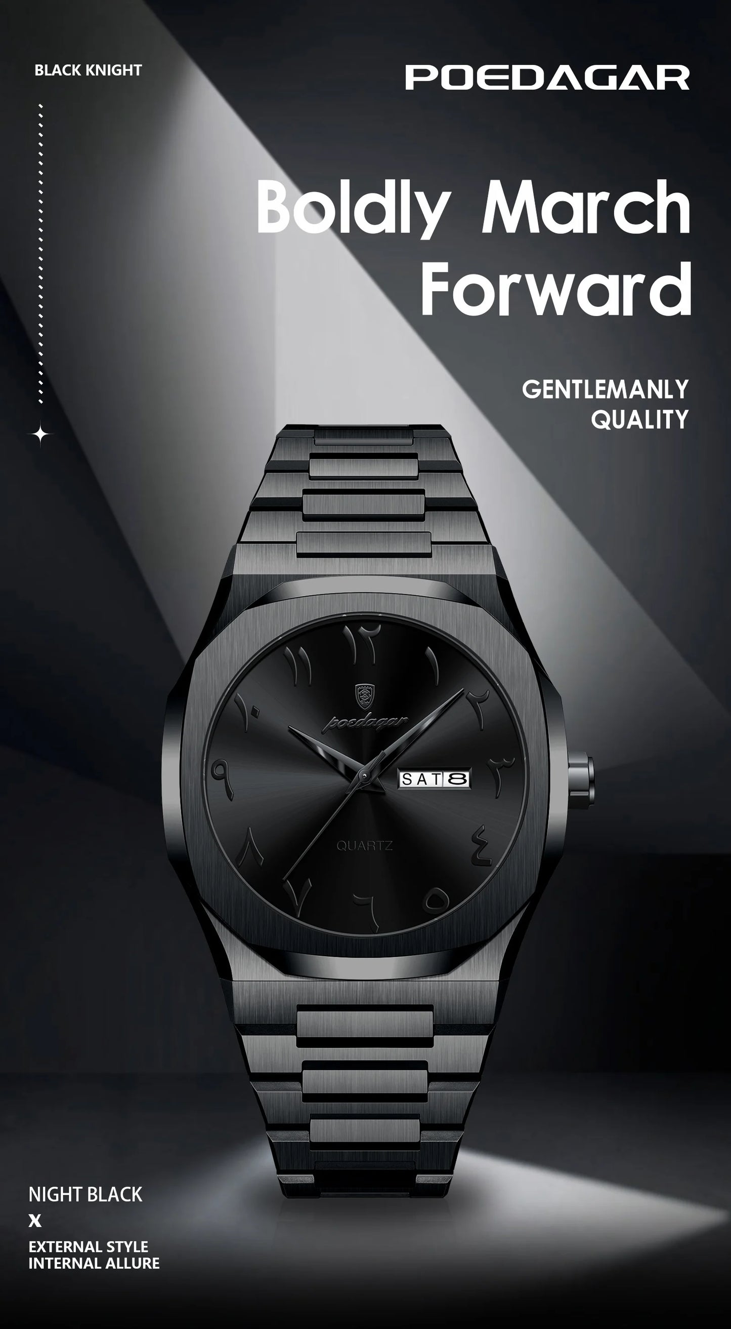 POEDAGAR Military Watch For Men Waterproof Luxury Week Calendar Man Wristwatch Quartz Stainless Steel Fashion Men's Watches Male