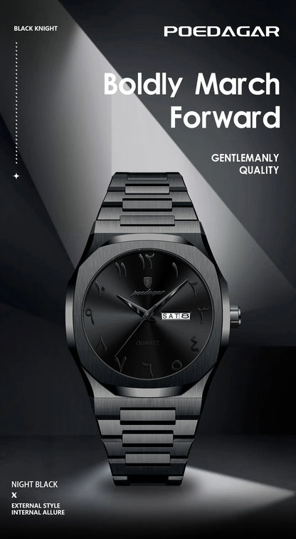 POEDAGAR Military Watch For Men Waterproof Luxury Week Calendar Man Wristwatch Quartz Stainless Steel Fashion Men's Watches Male