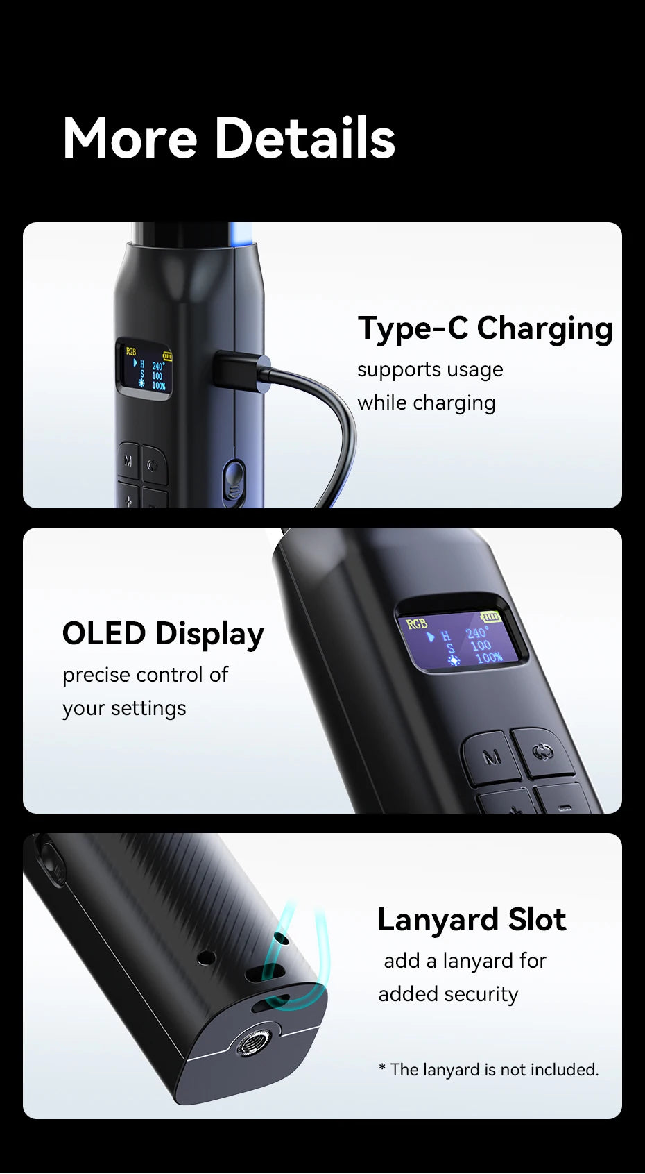 Ulanzi Upgraded VL119 Stick Light 10W RGB Light Wand Handheld Stick for Protrait Photography Live Streaming with Type-C Charging