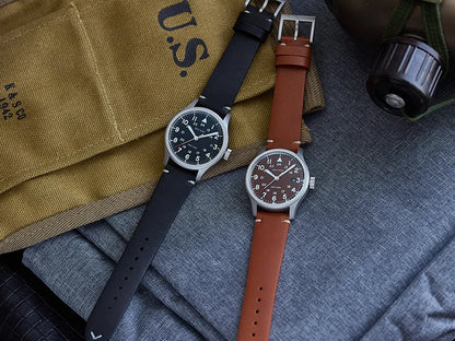 Baltany Men Quartz Field Watch S2082 10-Year Life Battery Luminous Leather Sapphire Stainless Steel Date Retro Military Watches