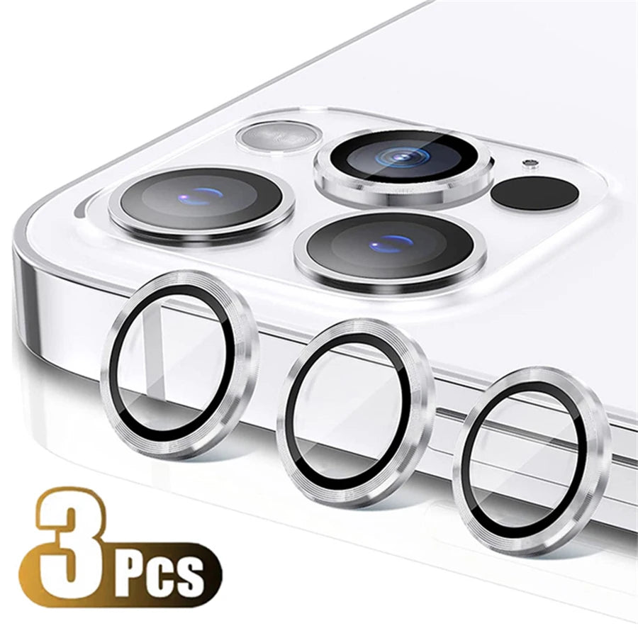 Protector For iPhone 16 Pro Max 15 14 13 12 Mini Pro Max Metal Ring Tempered Glass Lens Cover Cap