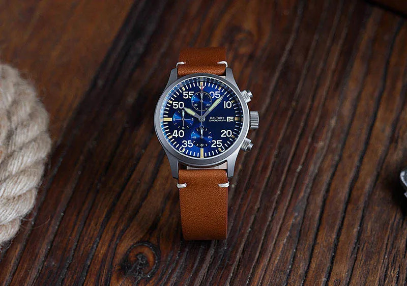 Baltany 39mm Military Chronograph Watch Man S5045 Sapphire Crystal 10ATM Stainless Steel VK67 Calendar Retro Quartz Wristwatches