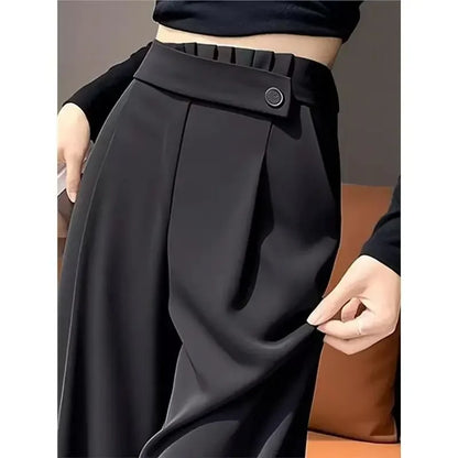 Fashion Elastic Spliced Solid Color Straight Pants Women's Clothing Summer New Loose Office Lady High Waist Casual Pants