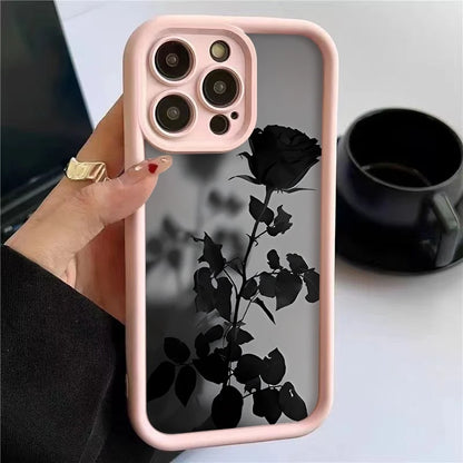 Minimalist Black Rose Pattern Phone Case For iPhone 17 16 15 14 Pro Max 13 12 11 XS X XR 8 Plus 16e 17 Air Shockproof Soft Cover