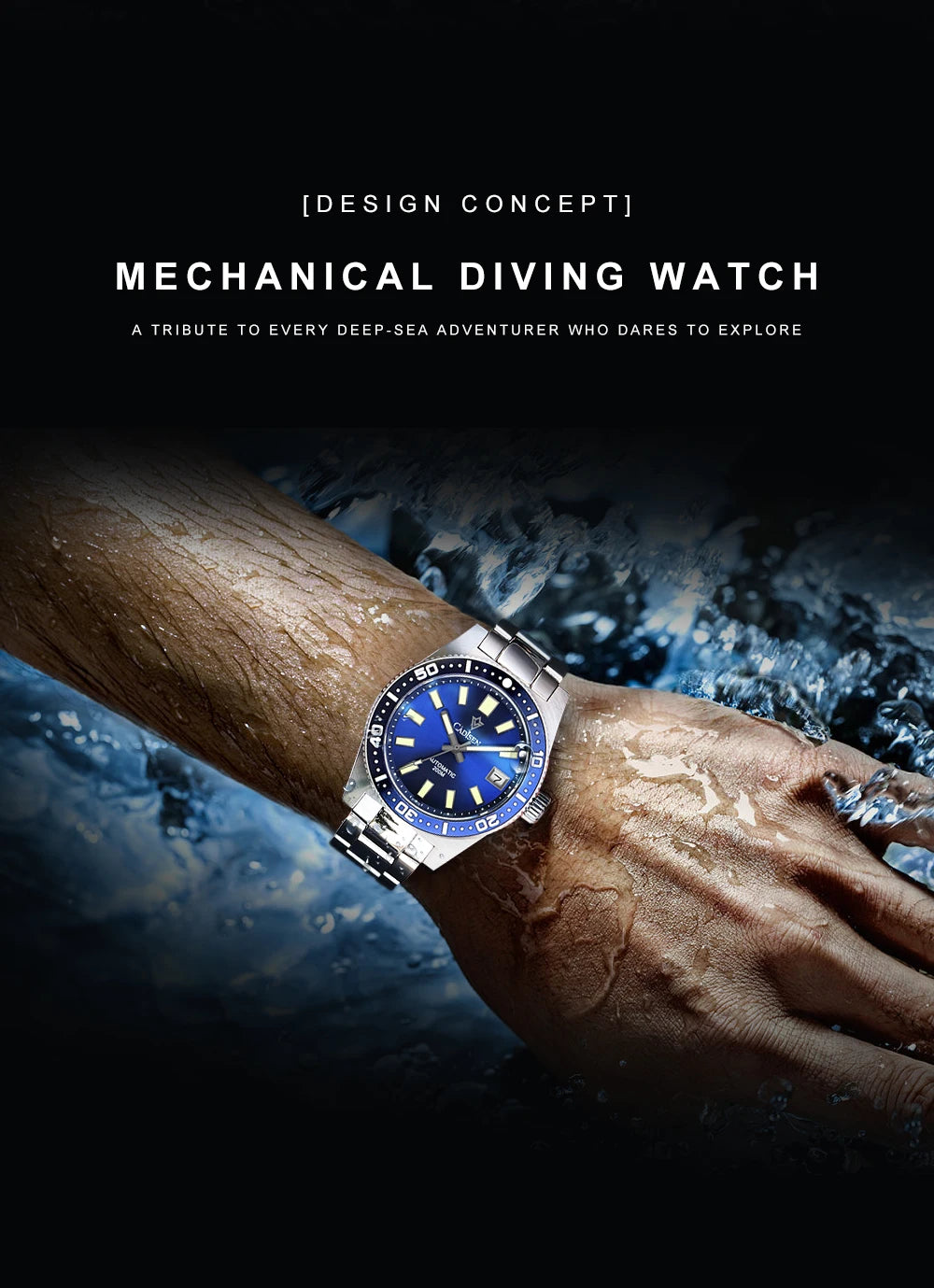 CADISEN New 38mm Diver Mens Watch Japan NH35A Automatic Mechanical Sapphire Glass Date Luminous 200M Waterproof Wrist watch Men