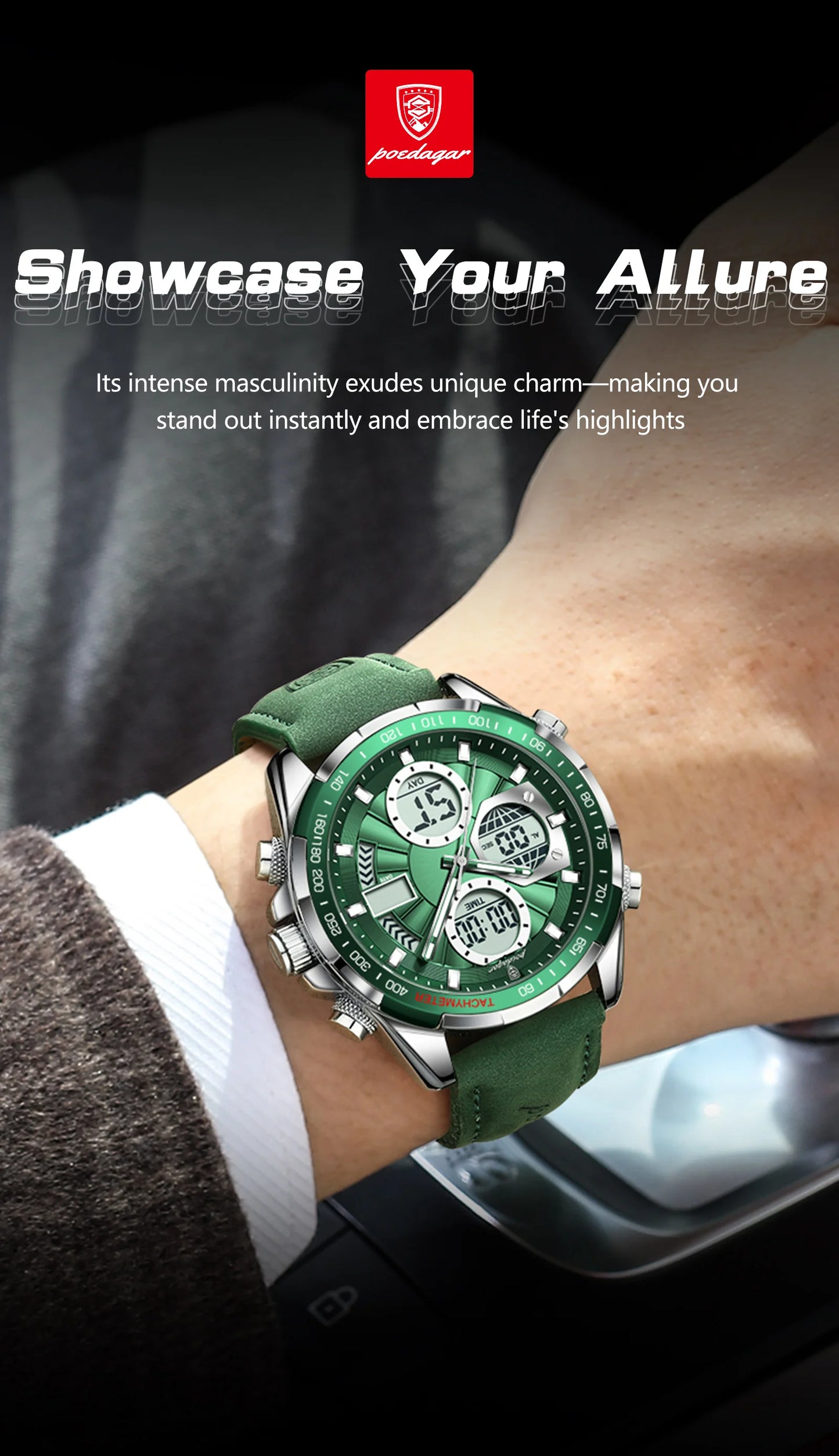 POEDAGAR LED Luxury Men Watch Luminous Week Date Dual Time Display Digital Man Clock Alarm Electronic Men's Quartz Watches Reloj