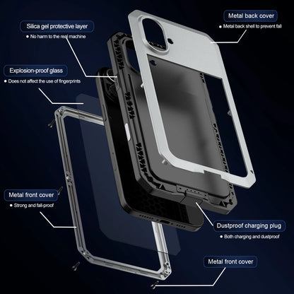 Shockproof Metal Glass Case for iPhone 17 16 15 14 Plus 13 12 11 Pro Max XR Xs Max SE 8 7 Heavy Duty Anti-slip Anti-Abrasion
