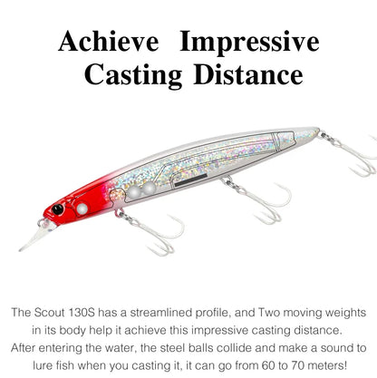 Sinking Minnow Fishing Lure SCOUT 130mm 24g Long Casting Seabass Flounder Artificial Large Sea Fishing Hard Baits