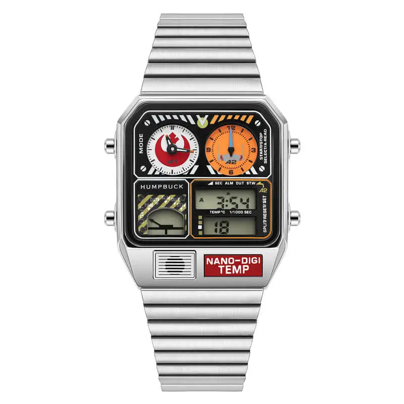 HUMPBUCK DIGITEMP Classic Design Stainless Steel Watches for men with LED Digital Display and Temperature Calendar