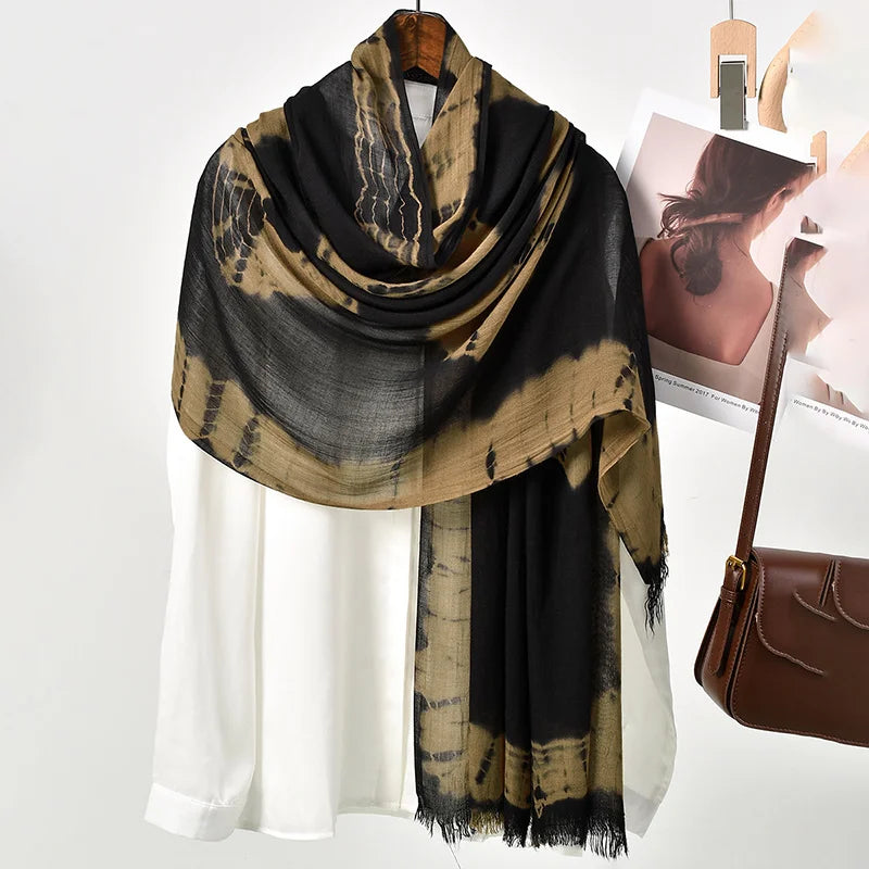 Tie-dye Modal Hijab Rayon Cotton Shawls Muslim Hijabs For Women Plain Scarf Big Size Headscarf Islamic Turban Headband 185*72cm