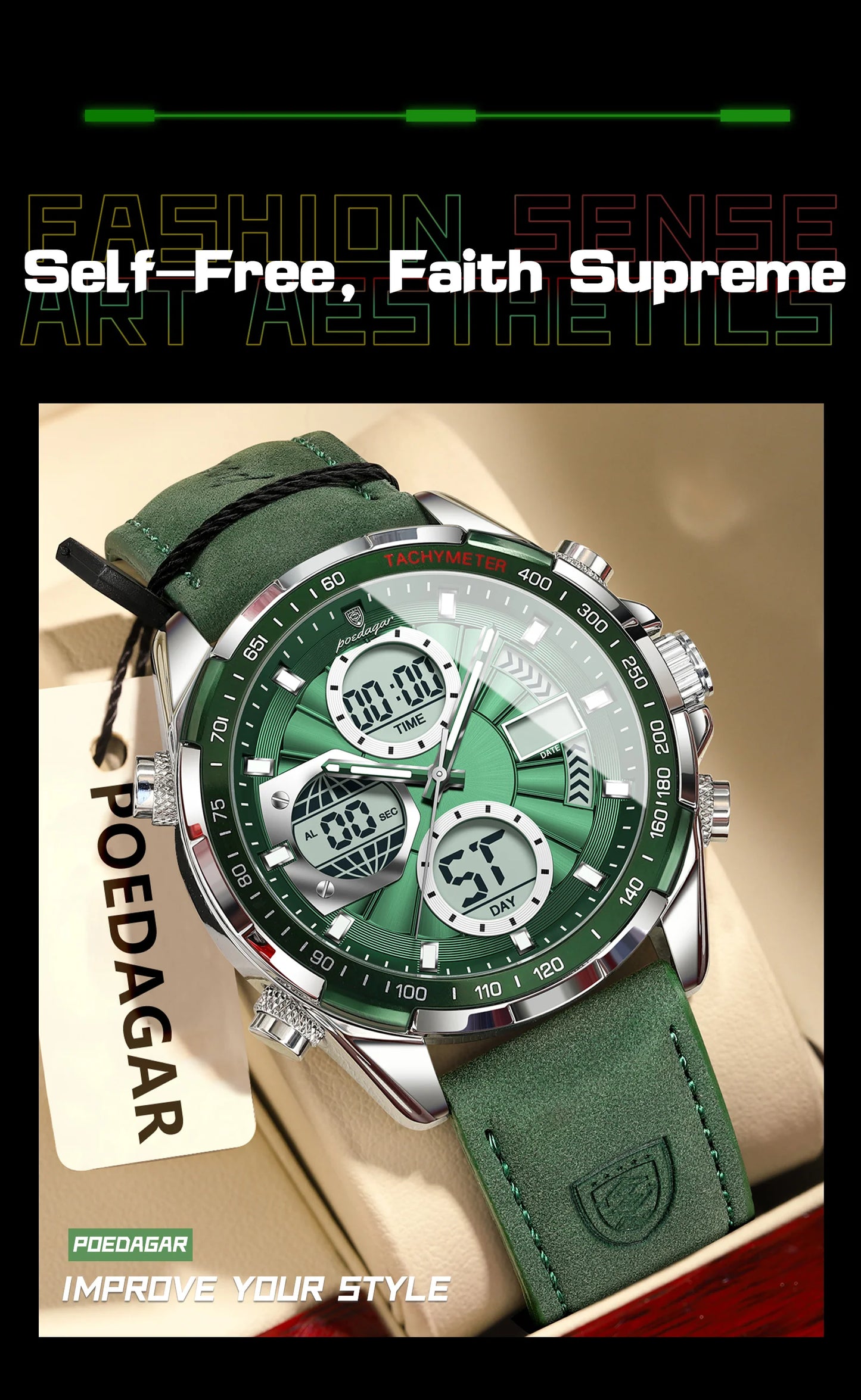 POEDAGAR LED Luxury Men Watch Luminous Week Date Dual Time Display Digital Man Clock Alarm Electronic Men's Quartz Watches Reloj