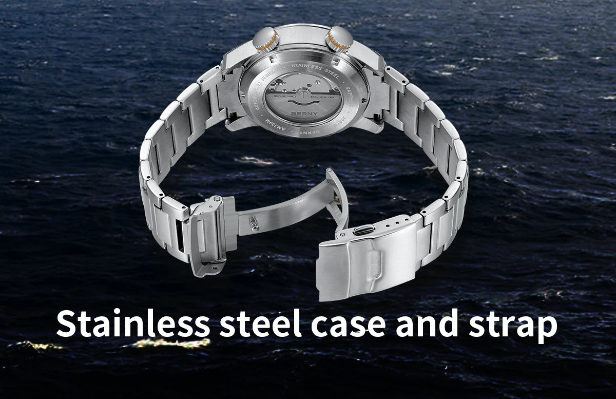 BERNY Automatic Dive Watch for Men Super Luminous Original Design 20ATM Diver Wristwatch Sapphire, Local Warehouse Fast Delivery