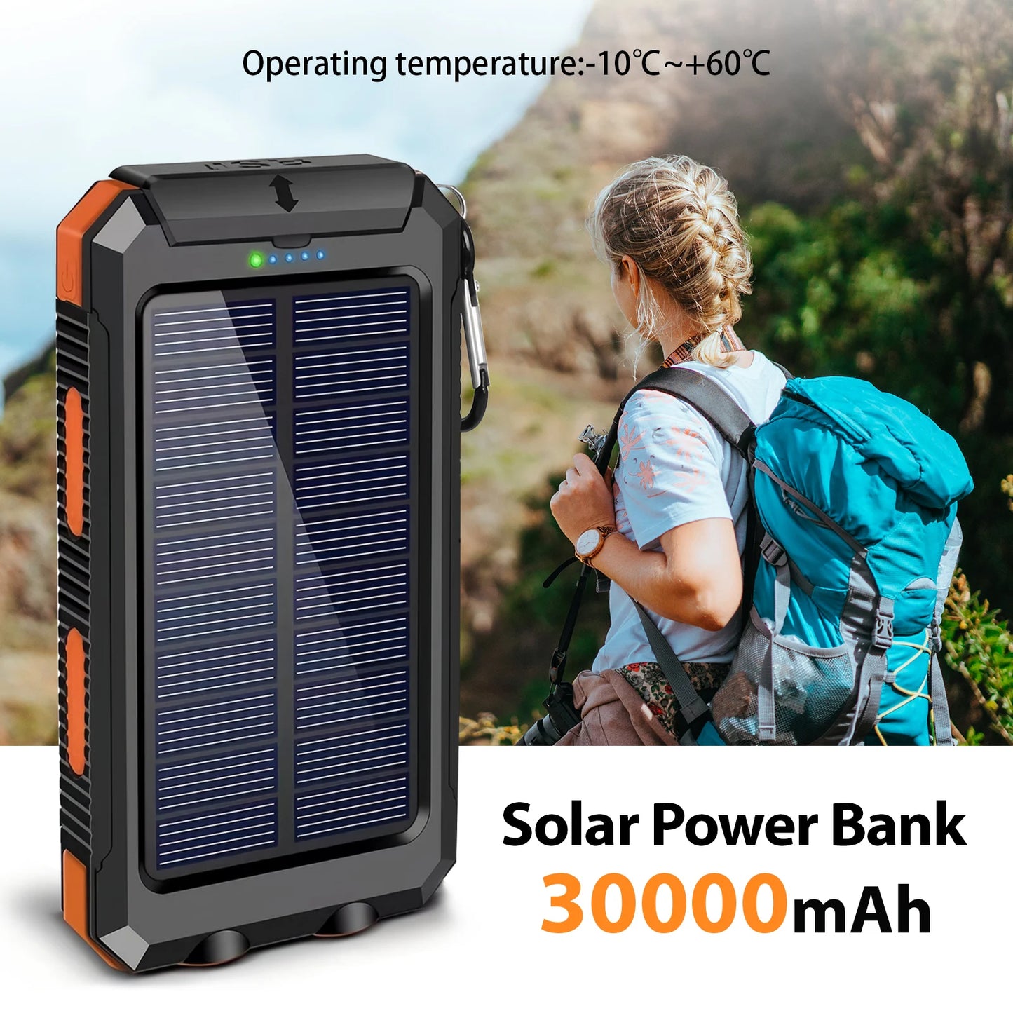 30000mAh Solar Power Bank Portable Charging Poverbank Dual 5V USB Ports 2 LED Light Flashlight for Iphone Outdoor Camping Hik