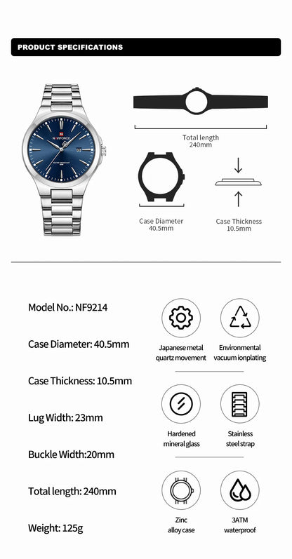 NAVIFORCE Original Design Fashion Men's Watches Stainless Steel Simple Calendar Male Waterproof Wristwatches Relogio Masculino