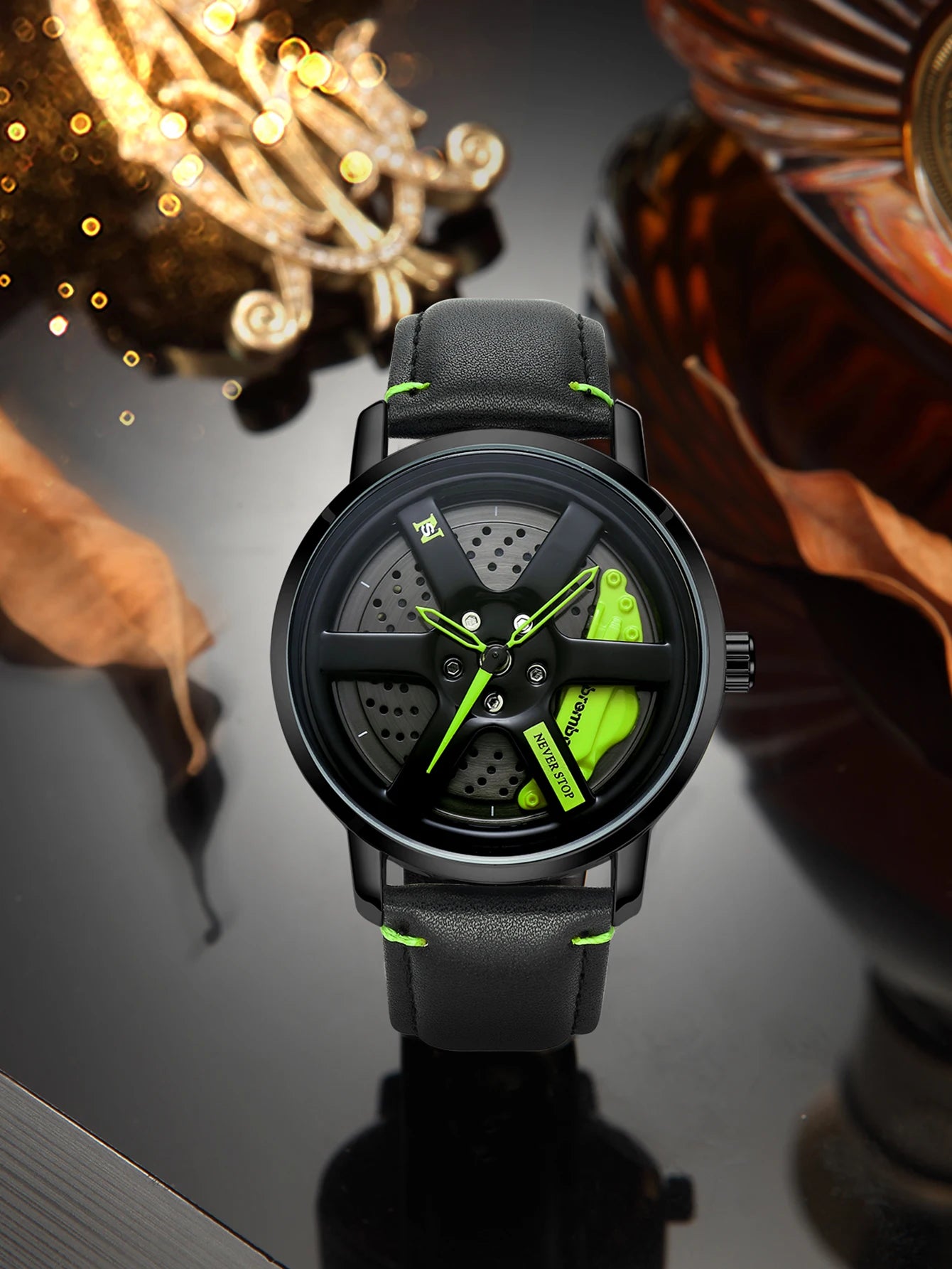 NS Men's Car wheel hub watch Minimalist Fashion Sports Watch Calendar Leather casual Quartz watch