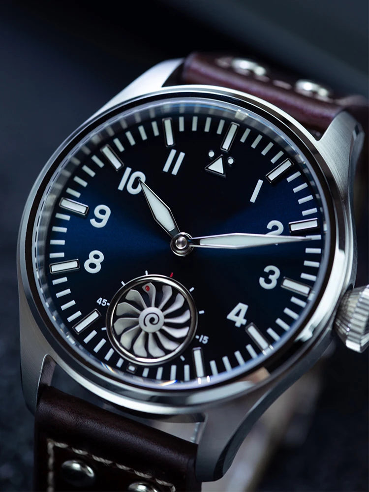 Hruodland F016 Pilot Watch Seagull Movement Mechanical BGW-9 Luminous Sapphire Crystal F016 Turbine 43mm Men Retro Pilot Watch