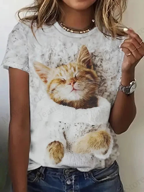 T shirt Women Fashion Casual O-Neck Oversized Short Sleeve T-shirt Funny Animal Tops Tee Women Clothes