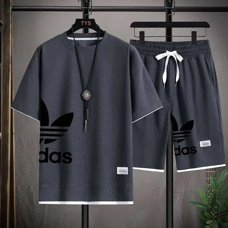 Summer 2025 New Men's pullover sportswear Set, fashionable basketball men's casual short-sleeved T-shirt + shorts two-piece set