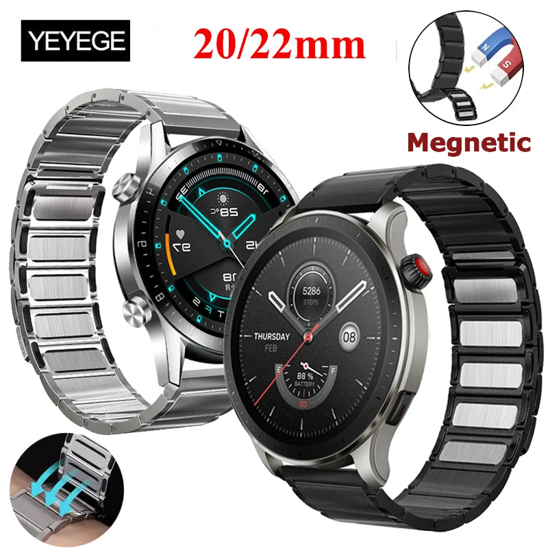 Watch Strap Magnetic Metal Band For Amazfit Bip 3 3Pro GTR 3 4 GTS 2 3 4 4mini Stainless Steel For Huawei GT2 Pro GT3