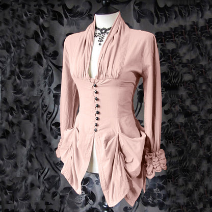 Vintage Halloween Gothic Shirts For Women Medieval Autumn Stand Collar Womens Tops And Blouses Ruffles Irregular Slim Shirts