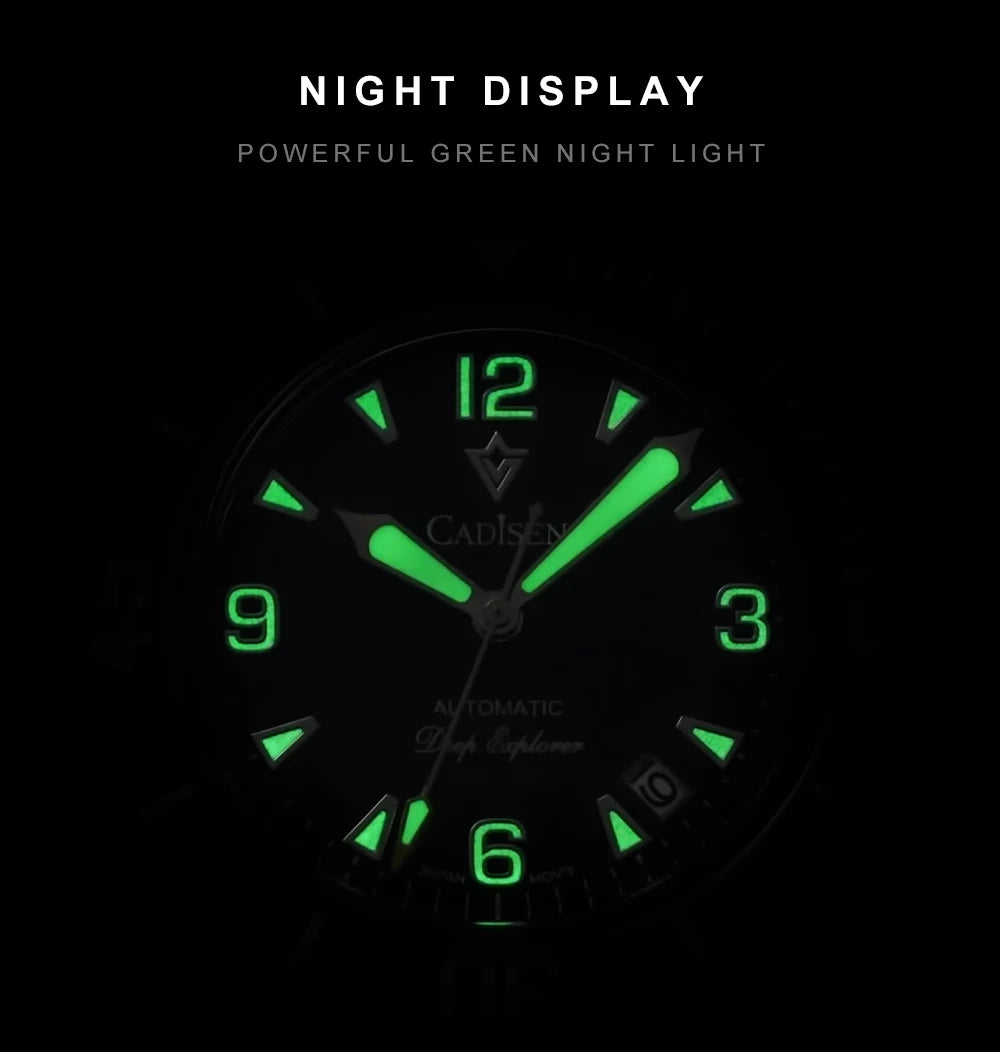 CADISEN Deep Explorer Automatic Mechanical Watch Man Canvas Strap Wristwatch MIYOTA  Luxury Luminous Waterproof Watches
