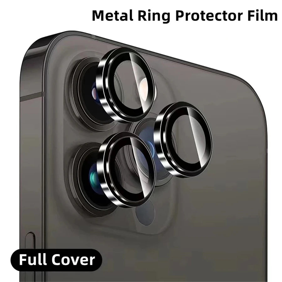 Protector For iPhone 16 Pro Max 15 14 13 12 Mini Pro Max Metal Ring Tempered Glass Lens Cover Cap