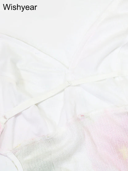 Flower Print Sequins Spaghetti Strap Sleeveless High Slit Long Dress Woman Sexy Vacation Party Birthday Prom Summer Robe