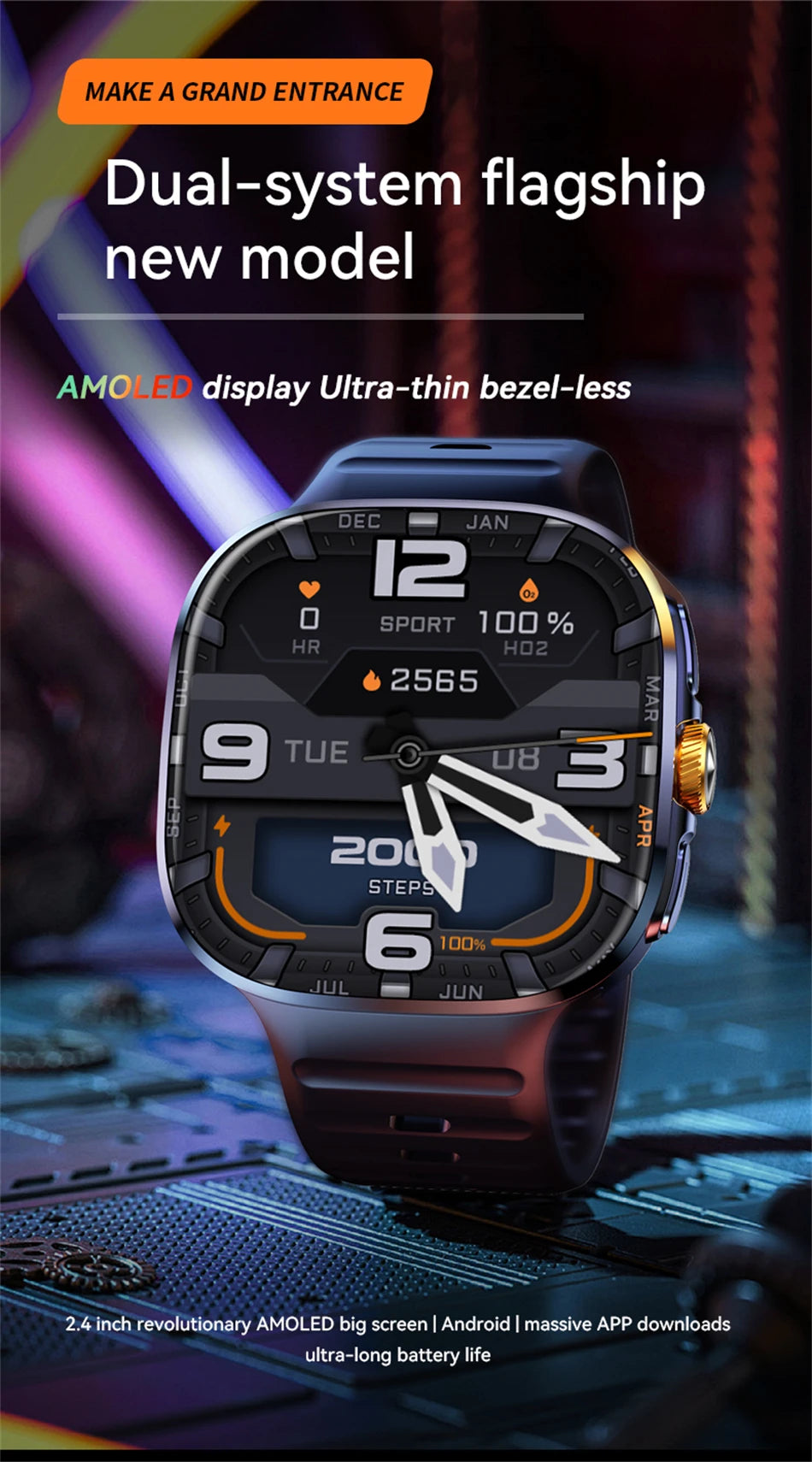 Android 9.0 Smart Watch 2.4 inch AMOLED 2100mah Battery 900W Camera GPS WIFI Google APPS Download Smartwatch