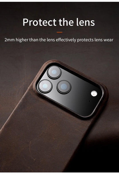 Case for iPhone 15 16 17 Pro Max 17Pro 17 Air 16Pro Retro Luxury Genuine PULL-UP Leather Magnetic Phone Back Cover