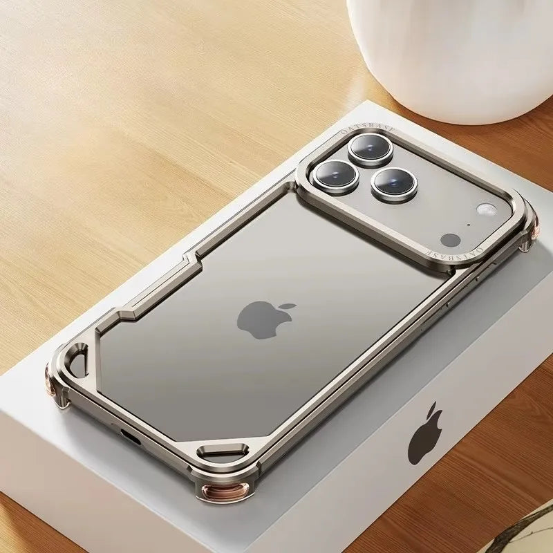 For iPhone 17 16 15 Pro Max 17Air Aviation Aluminum Alloy Frame Bumper Phone Case Metal Frameless Hollow Heat Dissipation Cover