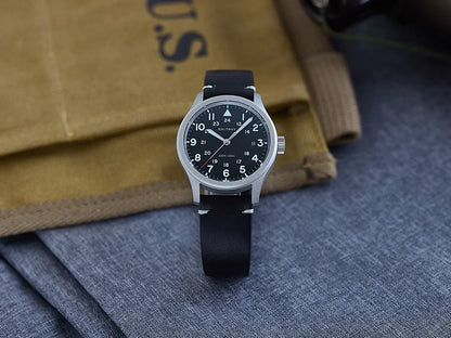 Baltany Men Quartz Field Watch S2082 10-Year Life Battery Luminous Leather Sapphire Stainless Steel Date Retro Military Watches