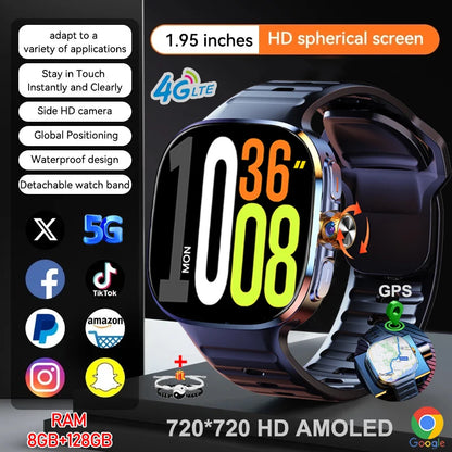 5G/4G All-Network Smart Watch 2.4 inch AMOLED 2100mah Battery 8GB+128GB RAM 1000W Camera GPS WIFI Google APP Download Smartwatch