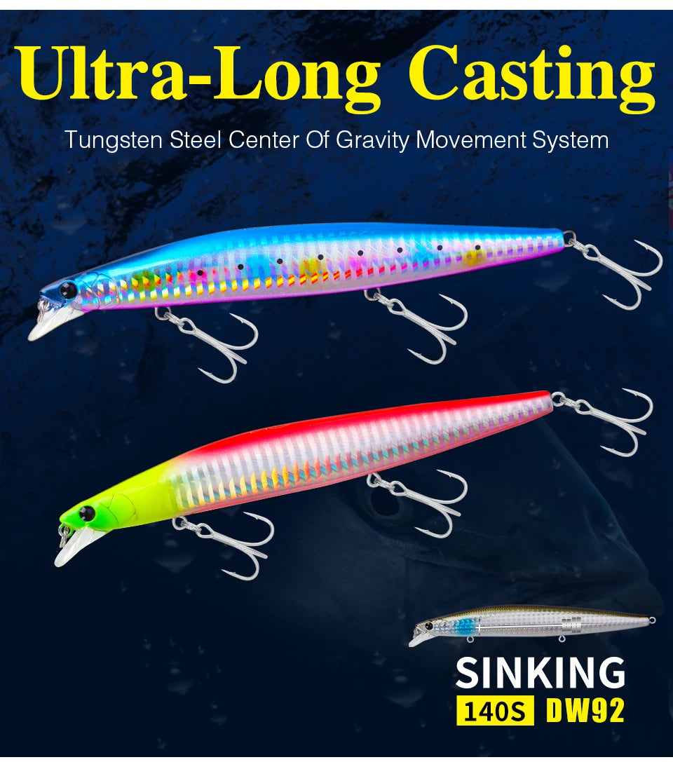 Minnow Sea Fishing Lure STINIGER 140mm 26g Piston Weight Ultra Long Casting Seabass Inshore Hard Baits