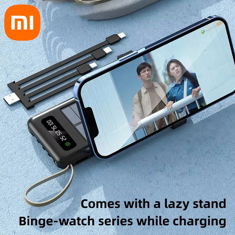 200000mAh Solar Power Bank Large Capacity Mobile Power Fast Charging Battery With Dual USB 4 Cables For iPhone Samsung