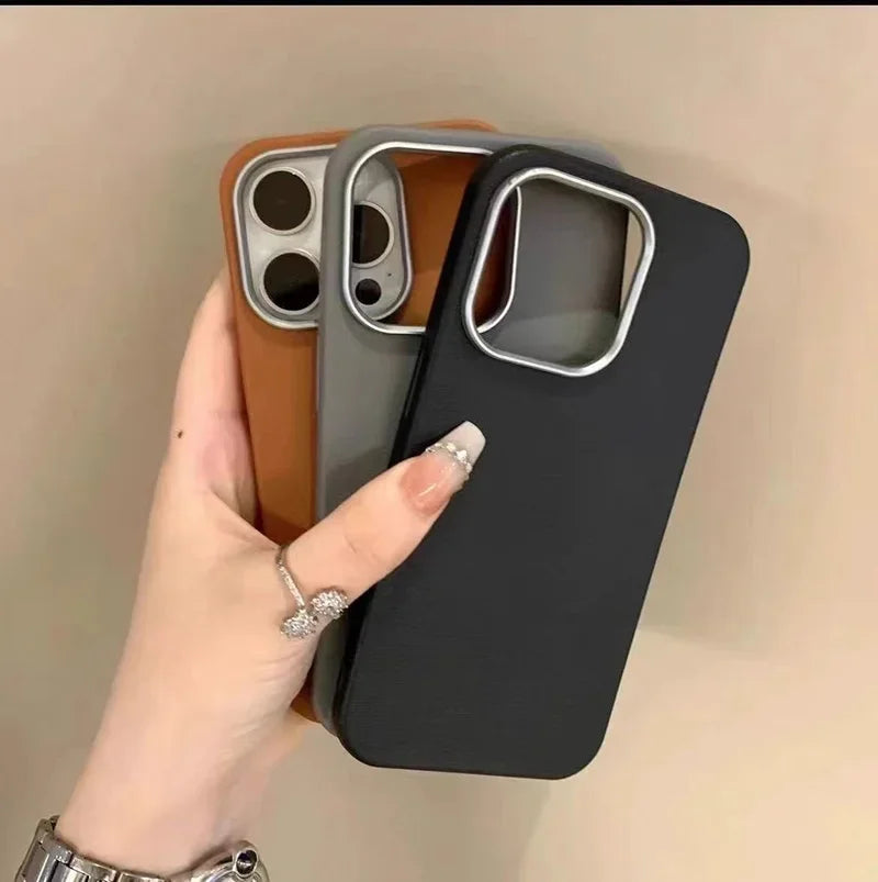 Luxury Matte Leather Phone Case For iPhone 17 16 15 14 13 12 11 Pro Max X XS XR 7 8 Plus SE2 Lens Protection Shockproof Cover