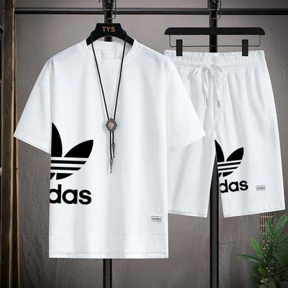 Summer 2025 New Men's pullover sportswear Set, fashionable basketball men's casual short-sleeved T-shirt + shorts two-piece set