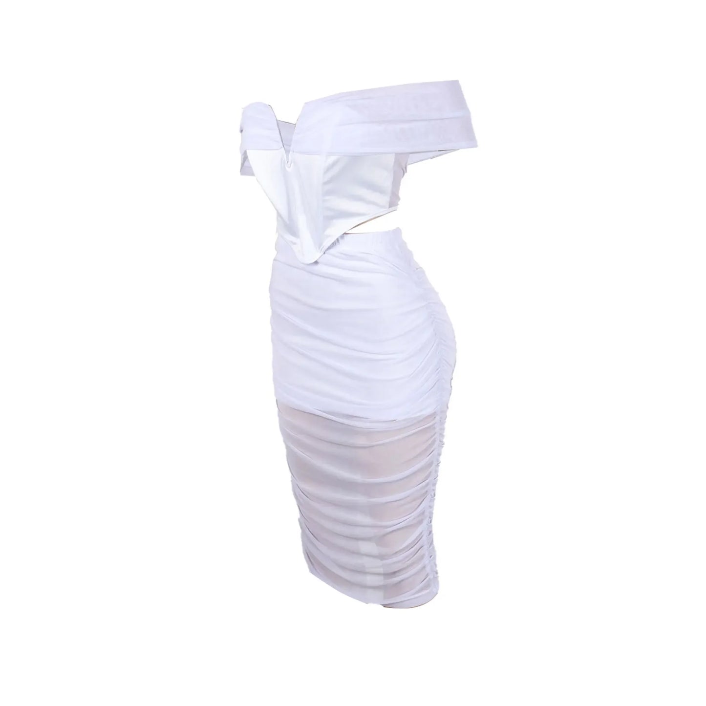 Slimming Mesh Splice Bum Covering Visibility Elastic Off-Shoulder 2-Piece Set European And American Style