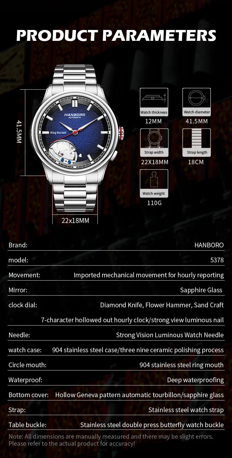 HANBORO Chime Series Modified Movement Men's Personalized Automatic Mechanical Watch