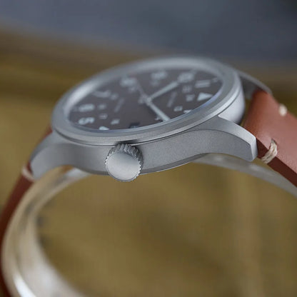 Baltany Men Quartz Field Watch S2082 10-Year Life Battery Luminous Leather Sapphire Stainless Steel Date Retro Military Watches