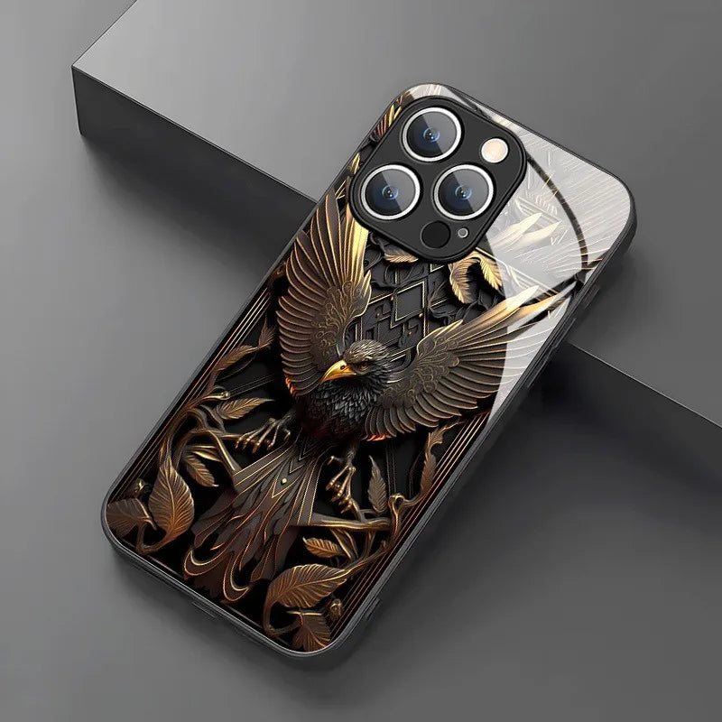 IPhone Case For iPhone 17 Pro Max 11 12 13 14 15 16 Pro 17Air 16E 7 8 16 Plus XR XS X Luxury Eagle Pattern Tempered Glass Cover