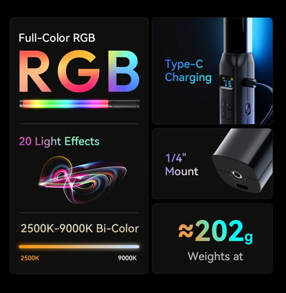 Ulanzi Upgraded VL119 Stick Light 10W RGB Light Wand Handheld Stick for Protrait Photography Live Streaming with Type-C Charging