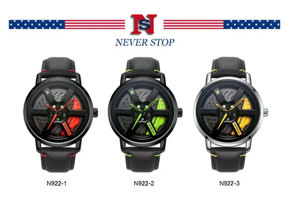 NS Men's Car wheel hub watch Minimalist Fashion Sports Watch Calendar Leather casual Quartz watch