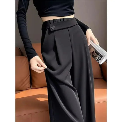 Fashion Elastic Spliced Solid Color Straight Pants Women's Clothing Summer New Loose Office Lady High Waist Casual Pants