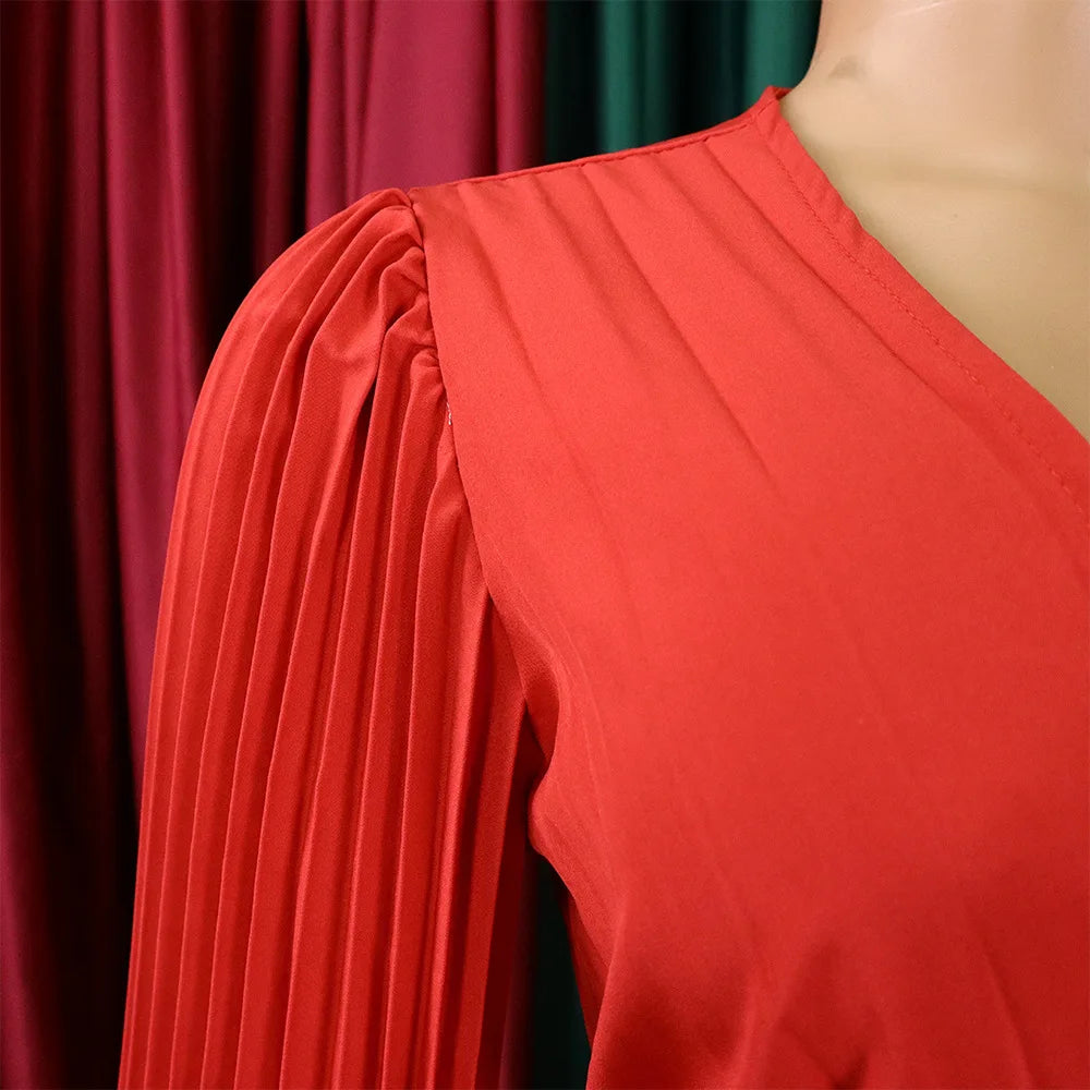 V-neck Flare Sleeve Big Swing Floor Length Maxi Long Dresses  Women Autumn Winter Party Prom Dress